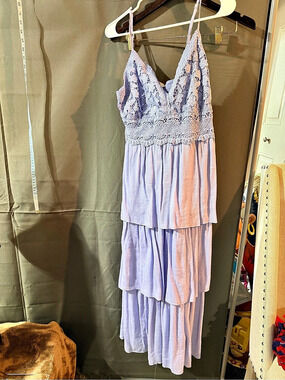 Rebellion Lace Maxi Dress in light blue